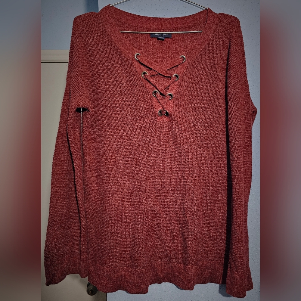 American Eagle - Jegging Fit Waffle Knit Lace Up Sweater - Size Small